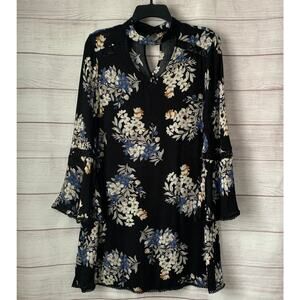 Blu Pepper Black Floral Dress with Gigi Neck Choker Long Sleeve Bell Cuff Size S